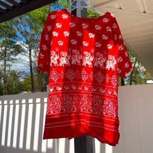 ☀️ Purchased in Thailand, Worn Once! Size M; Dark Red & White Elephant Pattern🐘